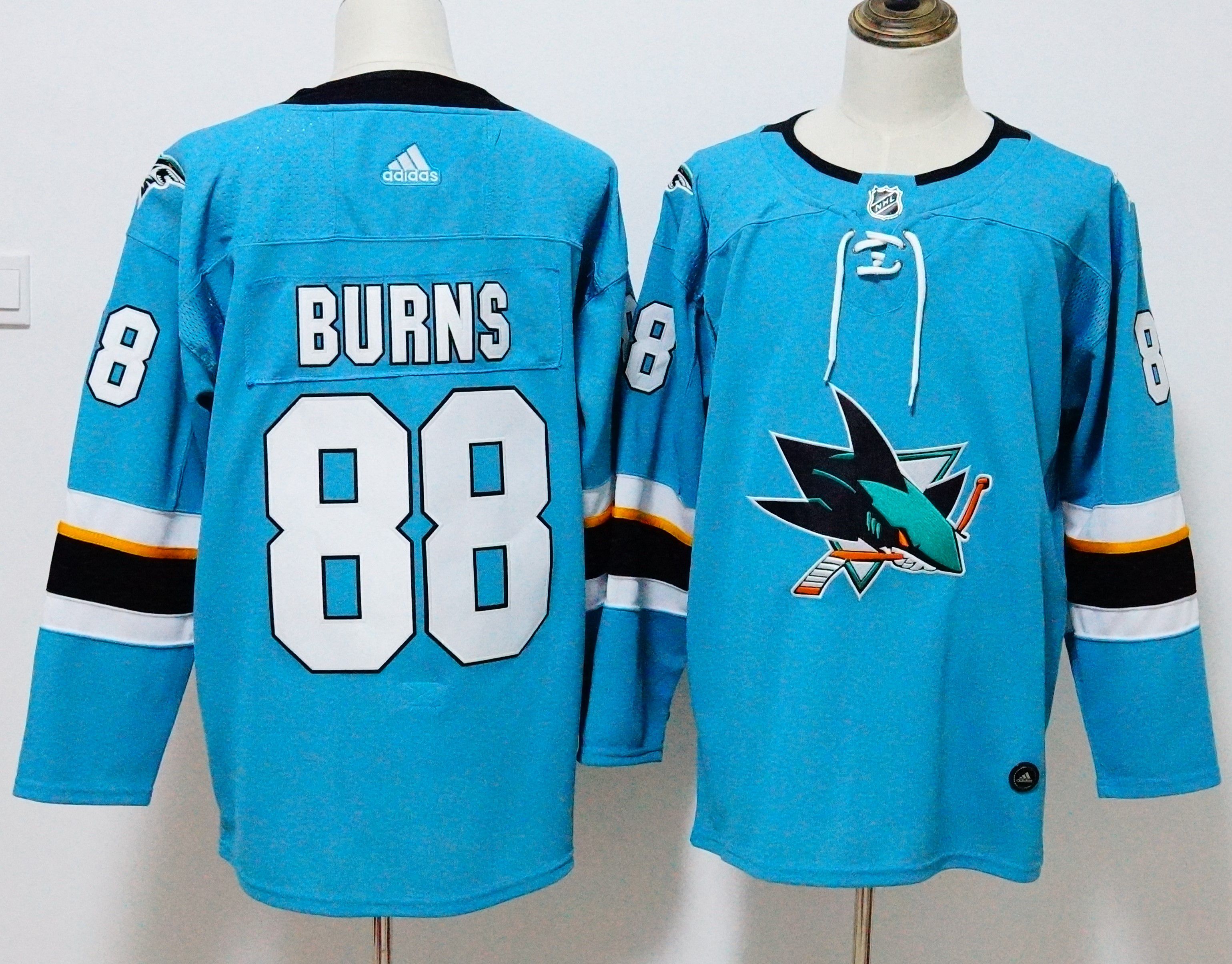 Men San Jose Sharks 88 Burns Blue Hockey Stitched Adidas NHL Jerseys